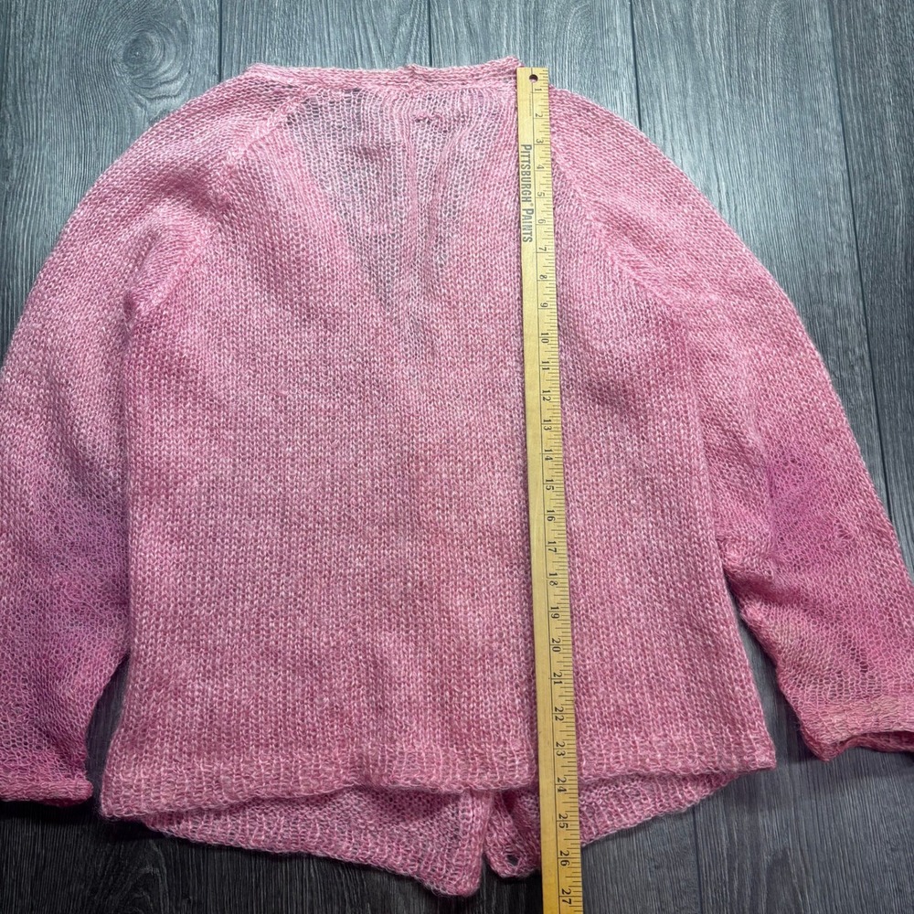 Vintage Pink Mohair Blend Open Knit Cardigan Sweater V-Neck Raglan Pink Marl - Picture 7 of 10